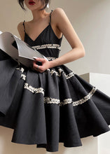 Load image into Gallery viewer, New Black V Neck Nail Bead Cotton Spaghetti Strap Dress Sleeveless