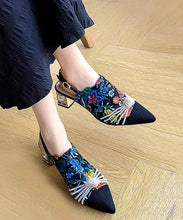 Load image into Gallery viewer, New Blue Embroidered Buckle Strap Splicing Sheepskin Chunky Sandals