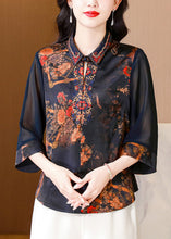 Load image into Gallery viewer, New Blue Embroidered Button Silk Shirt Bracelet Sleeve