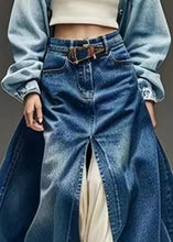 Load image into Gallery viewer, New Blue Pockets Side Open High Waist Denim Skirts Summer