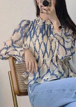 Load image into Gallery viewer, New Blue Ruffled Print Chiffon Blouses Long Sleeve