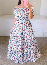 Load image into Gallery viewer, New Blue Ruffled Print Cotton Long Dress Summer