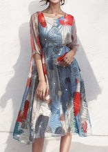 Load image into Gallery viewer, New Blue Square Collar Print Silk Dresses Summer