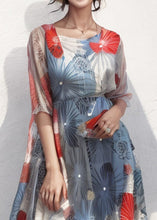 Load image into Gallery viewer, New Blue Square Collar Print Silk Dresses Summer