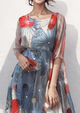 Load image into Gallery viewer, New Blue Square Collar Print Silk Dresses Summer