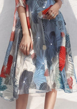 Load image into Gallery viewer, New Blue Square Collar Print Silk Dresses Summer