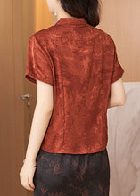 Load image into Gallery viewer, New Brick Red V Neck Print Silk Blouses Summer