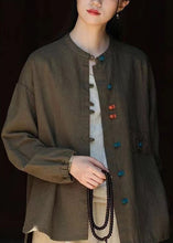 Load image into Gallery viewer, New Chinese Style Blackish Green Oriental Button Linen Coat Autumn