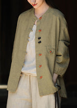 Load image into Gallery viewer, New Chinese Style Blackish Green Oriental Button Linen Coat Autumn