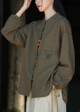 Load image into Gallery viewer, New Chinese Style Blackish Green Oriental Button Linen Coat Autumn