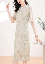 Load image into Gallery viewer, New Chinese Style Stand Collar Print Chiffon Dress Butterfly Sleeve