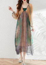 Load image into Gallery viewer, New Colorblock V Neck Print Silk Dresses Long Sleeve