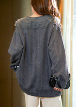 Load image into Gallery viewer, New Dark Gray Ruffled Nail Bead Patchwork Cotton Knit Tops Spring