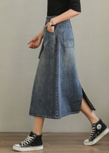 Load image into Gallery viewer, New Denim Blue Pockets Side Open High Waist Denim Skirt Summer