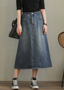 New Denim Blue Pockets Side Open High Waist Denim Skirt Summer