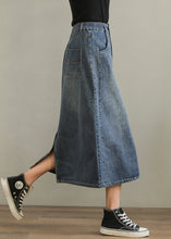 Load image into Gallery viewer, New Denim Blue Pockets Side Open High Waist Denim Skirt Summer