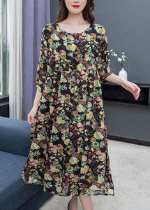 New Floral O Neck Wrinkled Patchwork Chiffon Dress Summer