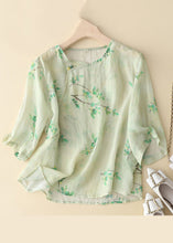 Load image into Gallery viewer, New Green Button Print Linen Shirt Long Sleeve