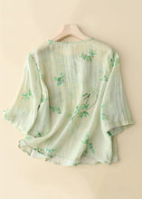 Load image into Gallery viewer, New Green Button Print Linen Shirt Long Sleeve