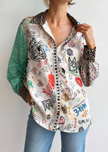 Load image into Gallery viewer, New Green Button Print Patchwork Cotton Blouses Spring