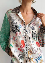 Load image into Gallery viewer, New Green Button Print Patchwork Cotton Blouses Spring