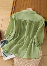 Load image into Gallery viewer, New Green Embroidered Button Linen Blouse Half Sleeve