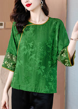 Load image into Gallery viewer, New Green Embroidered Button Print Silk Shirt Bracelet Sleeve