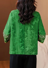 Load image into Gallery viewer, New Green Embroidered Button Print Silk Shirt Bracelet Sleeve