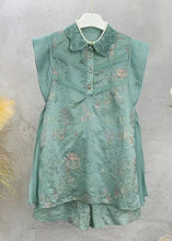 Load image into Gallery viewer, New Green Embroidered Tops And Shorts Cotton Sets 2 Pieces Sleeveless