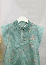 Load image into Gallery viewer, New Green Embroidered Tops And Shorts Cotton Sets 2 Pieces Sleeveless