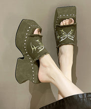 Load image into Gallery viewer, New Green Peep Toe Rivet Cotton Platform Slide Sandals