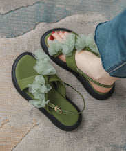 Load image into Gallery viewer, New Green Peep Toe Strap Tulle Splicing Genuine Leather Sandals