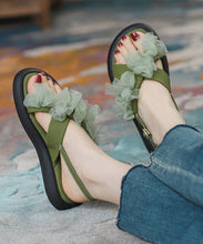 Load image into Gallery viewer, New Green Peep Toe Strap Tulle Splicing Genuine Leather Sandals