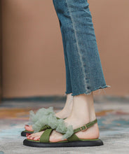 Load image into Gallery viewer, New Green Peep Toe Strap Tulle Splicing Genuine Leather Sandals