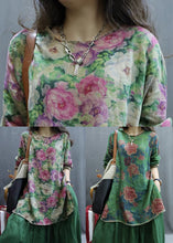 Load image into Gallery viewer, New Green Print Side Open Linen Blouse Spring