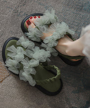 Load image into Gallery viewer, New Green Tulle Bow Splicing Walking Sandals