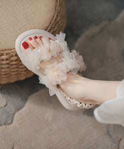 New Green Tulle Bow Splicing Walking Sandals