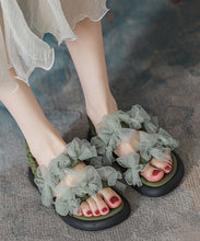 Load image into Gallery viewer, New Green Tulle Bow Splicing Walking Sandals