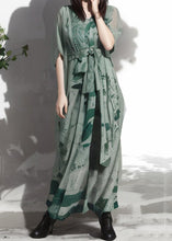 Load image into Gallery viewer, New Green V Neck Print Silk Maxi Dresses Summer