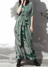 Load image into Gallery viewer, New Green V Neck Print Silk Maxi Dresses Summer