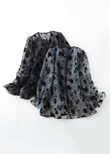 Load image into Gallery viewer, New Grey Button Print Tulle Blouses Flare Sleeve