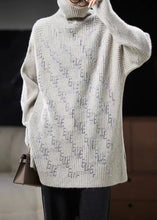 Load image into Gallery viewer, New Grey Turtleneck Zircon Side Open Knit Sweaters Long Sleeve