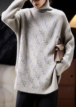 Load image into Gallery viewer, New Grey Turtleneck Zircon Side Open Knit Sweaters Long Sleeve