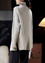 Load image into Gallery viewer, New Grey Turtleneck Zircon Side Open Knit Sweaters Long Sleeve