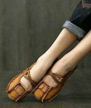 Load image into Gallery viewer, New Khaki Buckle Strap Cowhide Leather Flats Shoes