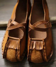 Load image into Gallery viewer, New Khaki Buckle Strap Cowhide Leather Flats Shoes