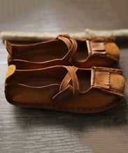 Load image into Gallery viewer, New Khaki Buckle Strap Cowhide Leather Flats Shoes