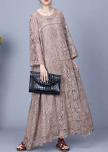 Load image into Gallery viewer, New Khaki Button Pockets Patchwork Lace Dresses Long Sleeve