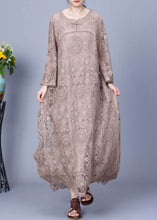 Load image into Gallery viewer, New Khaki Button Pockets Patchwork Lace Dresses Long Sleeve