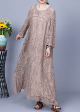 Load image into Gallery viewer, New Khaki Button Pockets Patchwork Lace Dresses Long Sleeve